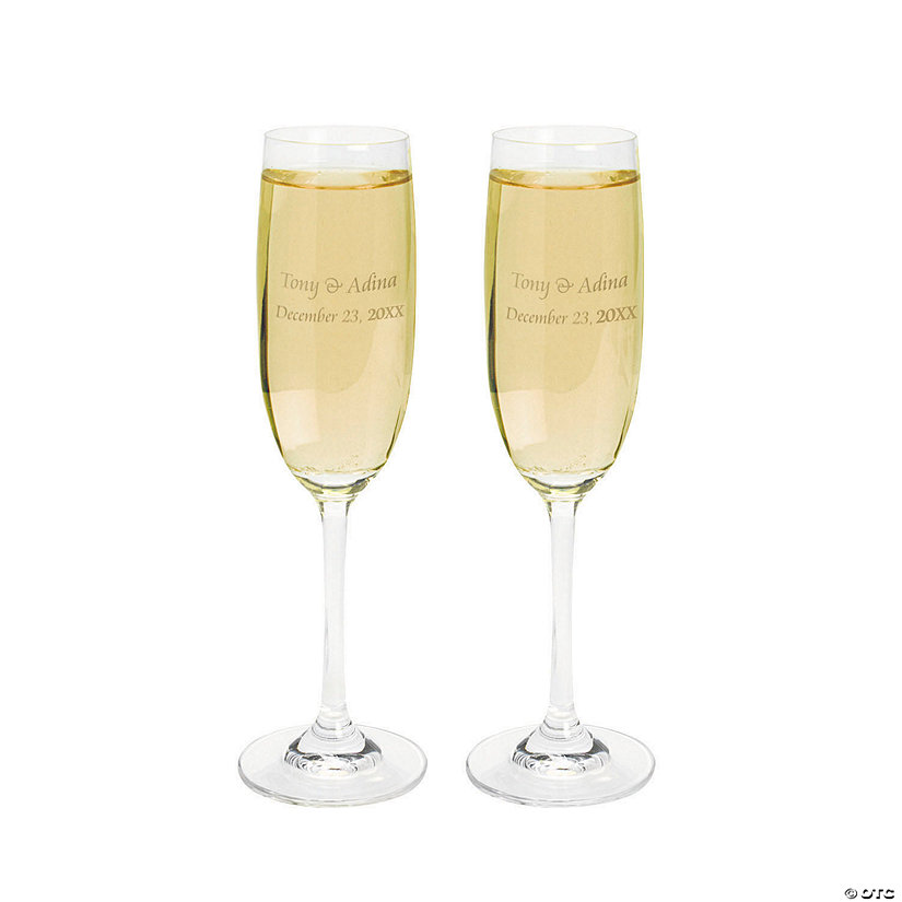 8 oz. Personalized Wedding Reusable Glass Champagne Flutes - 2 Ct. Image Thumbnail