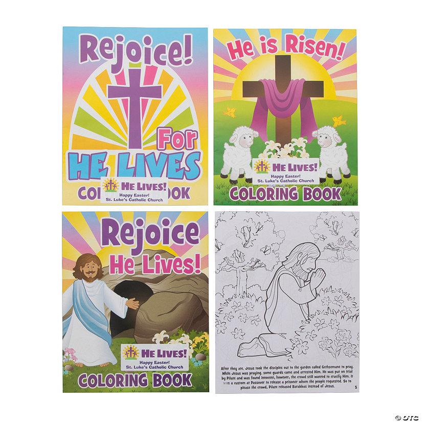 8" x 10" Personalized He Lives Easter Coloring Books with Stickers - 12 Pc. Image