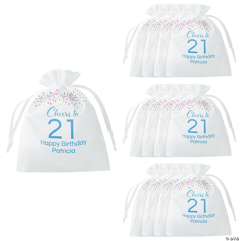 8" x 10" Personalized Medium Milestone Birthday Satin Drawstring Bags - 12 Pc. Image Thumbnail