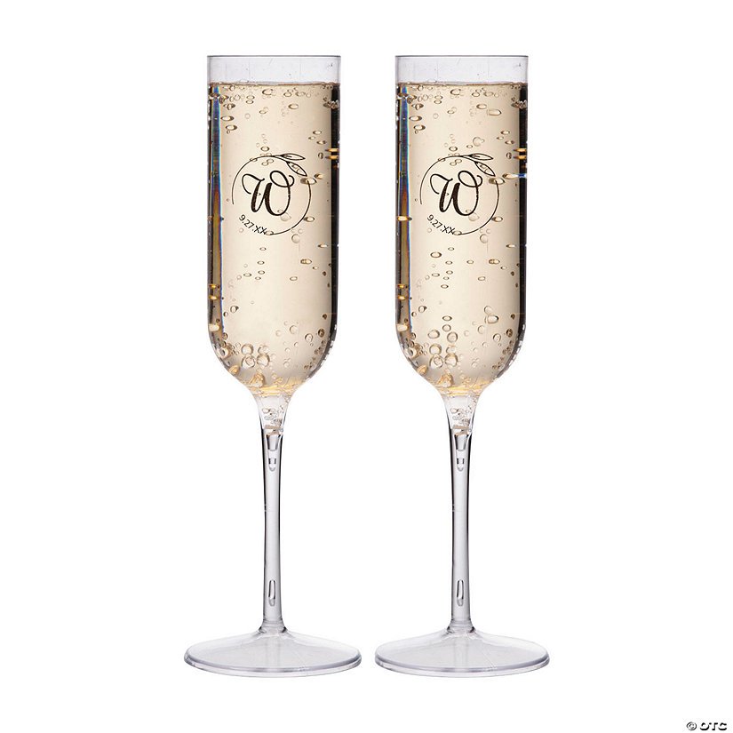 9 1/4" 4 oz. Bulk 50 Pc. Personalized Monogram Reusable Plastic Champagne Flutes Image Thumbnail