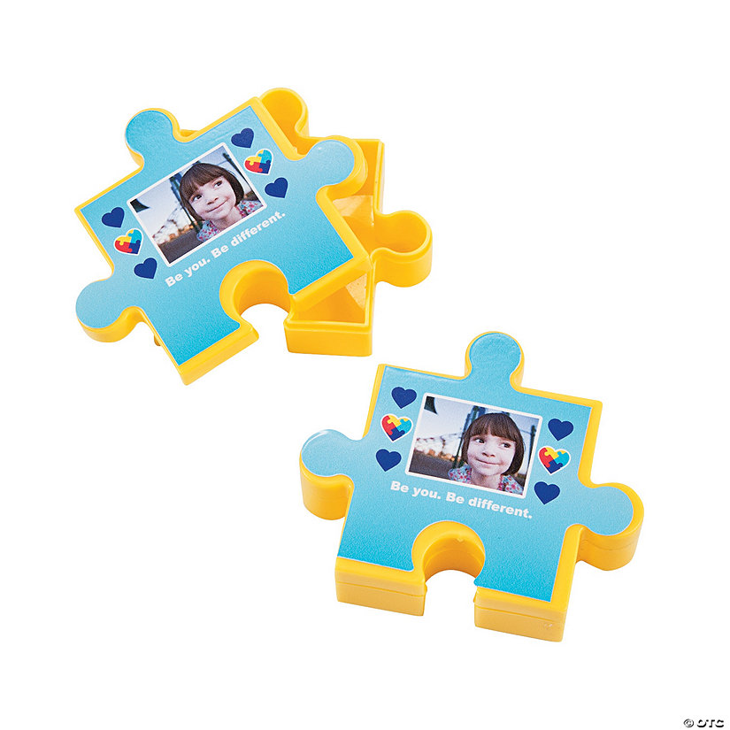 Autism Awareness Puzzle Piece Custom Photo Favor Containers - 12 Pc. Image