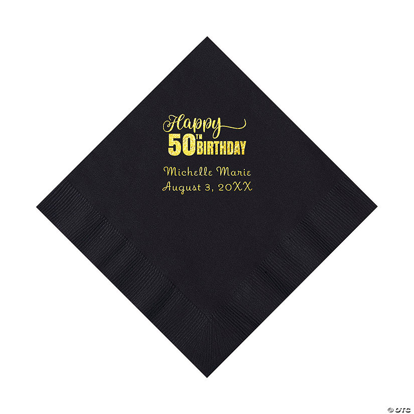 Black 50th Birthday Personalized Napkins with Gold Foil - 50 Pc. Luncheon Image Thumbnail