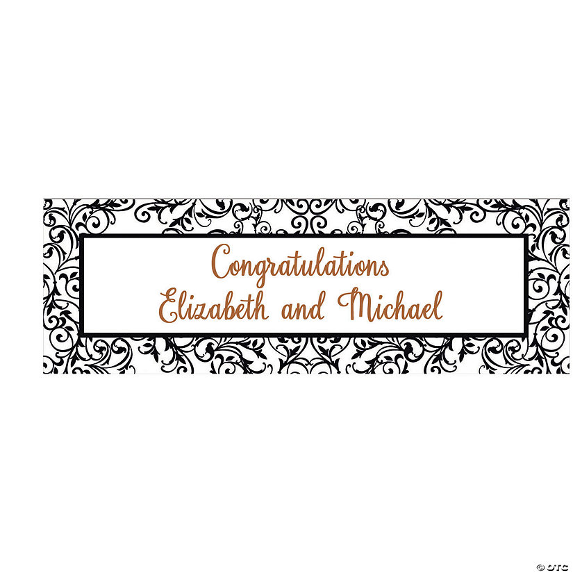 Black & White Filigree Border Wedding Custom Banner - Medium Image