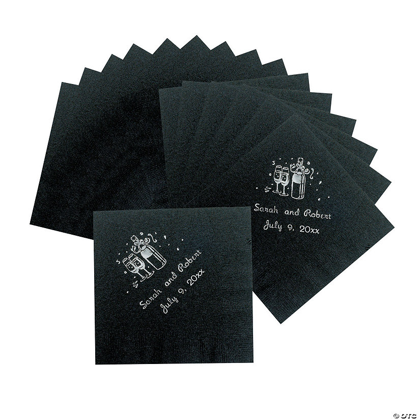 Black Champagne Personalized Napkins with Silver Foil - 50 Pc. Beverage Image