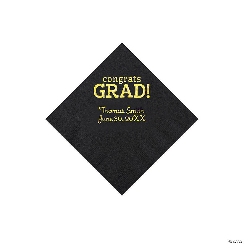 Black Congrats Grad Personalized Napkins with Gold Foil - 50 Pc. Beverage Image Thumbnail