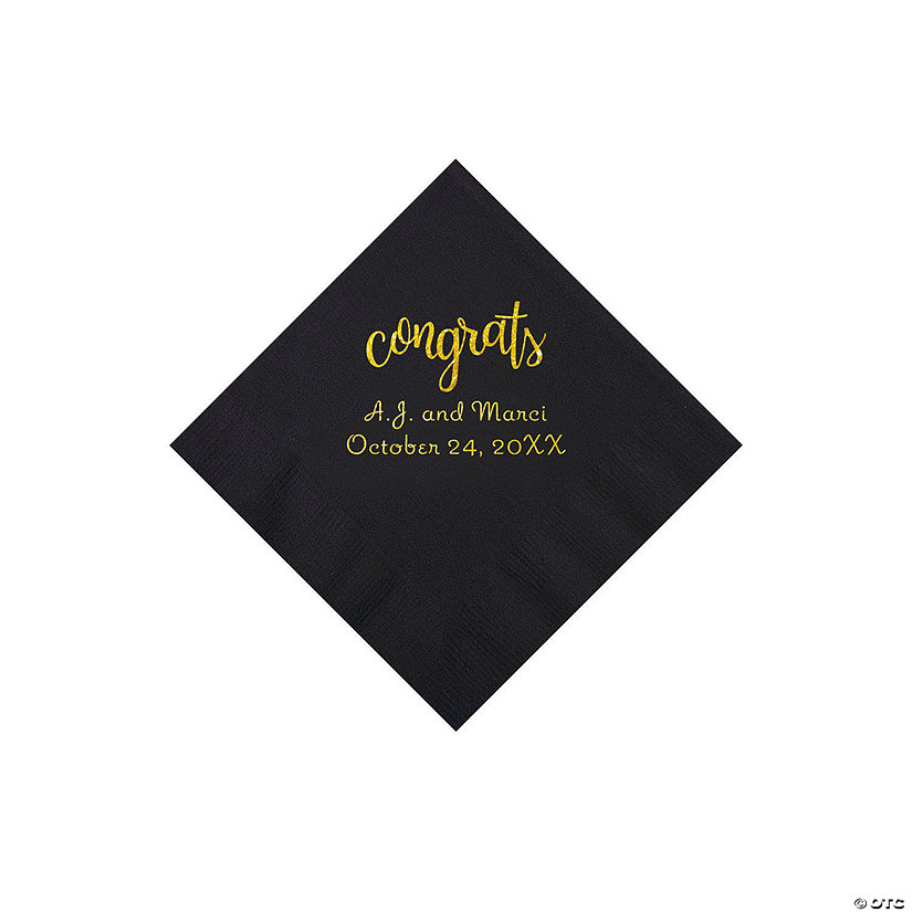 Black Congrats Personalized Napkins with Gold Foil - Beverage Image Thumbnail