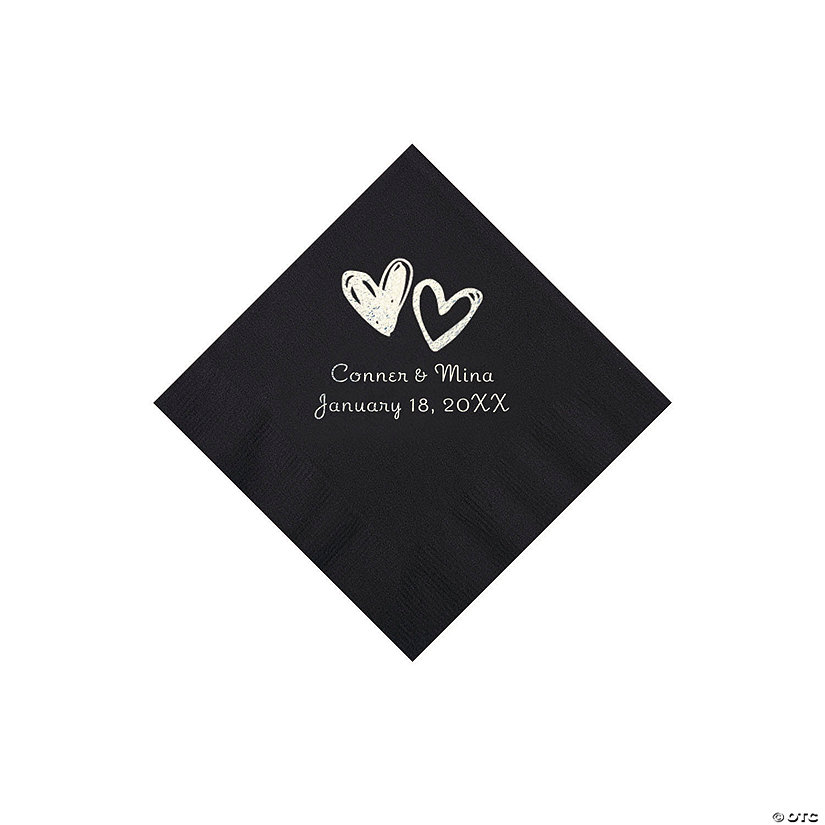 Black Hearts Personalized Napkins with Silver Foil - Beverage Image Thumbnail