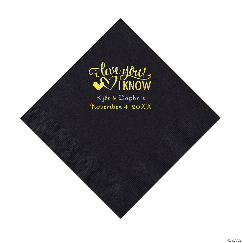Black I Love You, I Know Personalized Napkins with Gold Foil - Luncheon Image Thumbnail