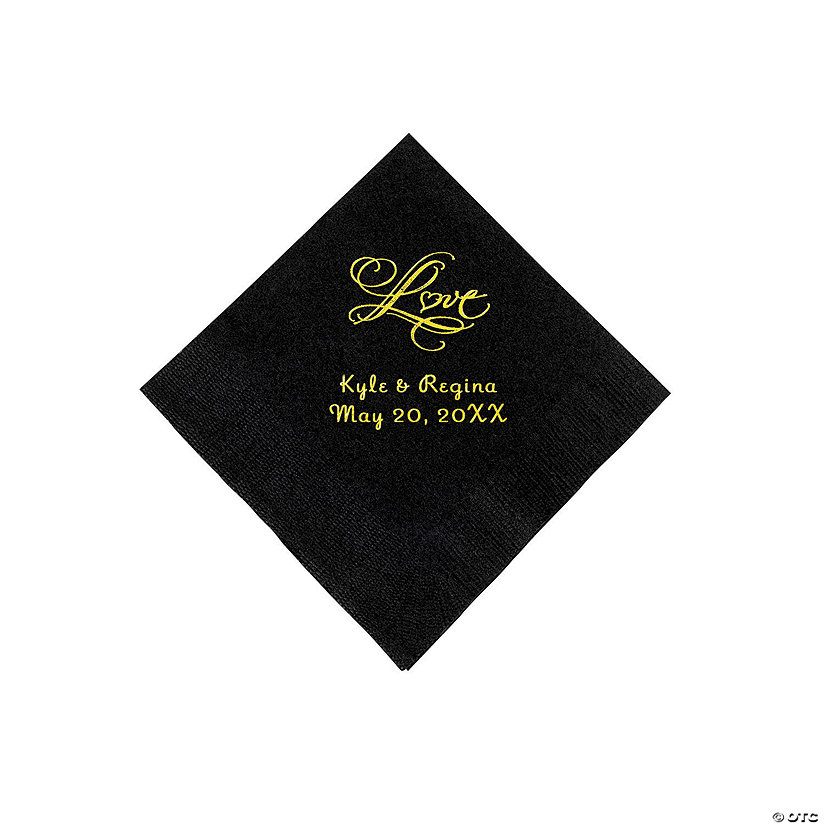 Black &#8220;Love&#8221; Personalized Napkins with Gold Foil - Beverage Image