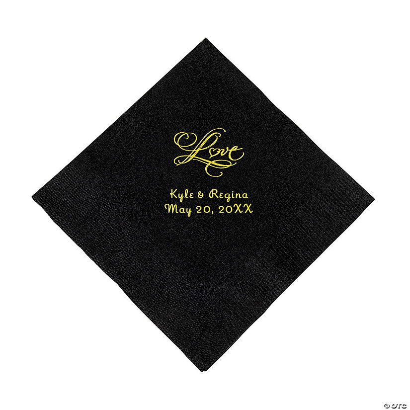 Black &#8220;Love&#8221; Personalized Napkins with Gold Foil - Luncheon Image