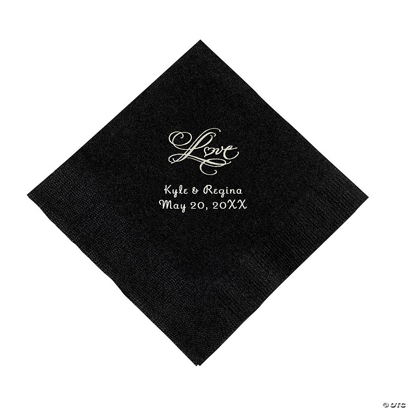 Black &#8220;Love&#8221; Personalized Napkins with Silver Foil - Luncheon Image