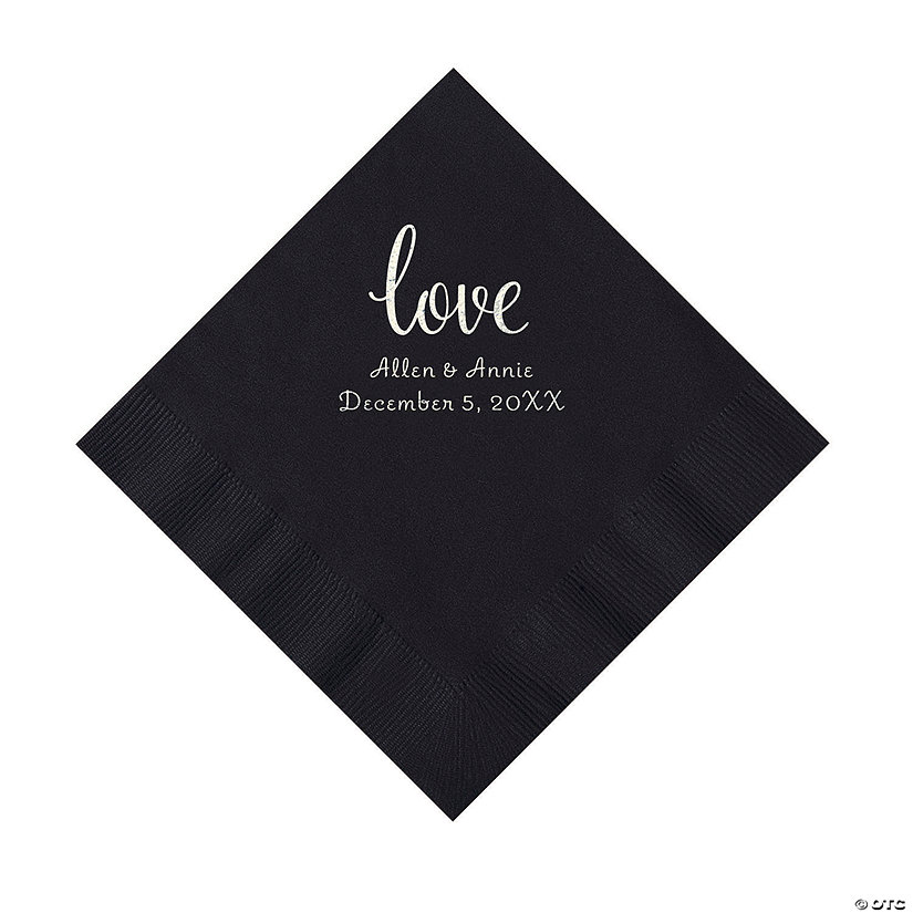 Black Love Script Personalized Napkins with Silver Foil - Luncheon Image Thumbnail