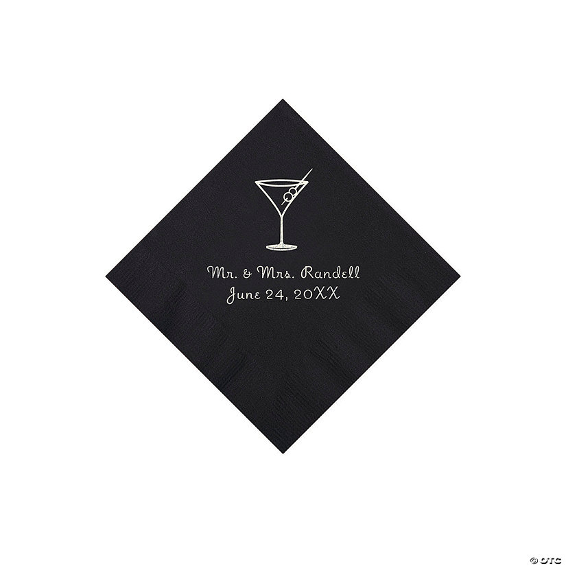 Black Martini Glass Personalized Napkins with Silver Foil - Beverage Image Thumbnail