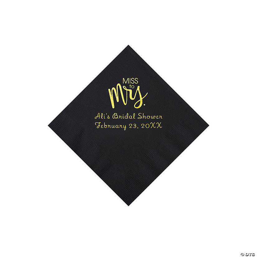 Black Miss to Mrs. Personalized Napkins with Gold Foil - Beverage Image