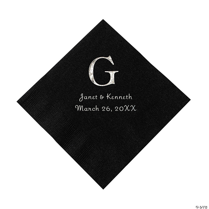 Black Monogram Wedding Personalized Napkins with Silver Foil - Luncheon Image