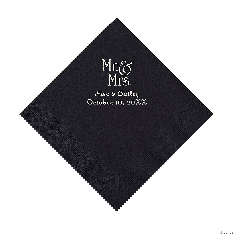Black Mr. & Mrs. Personalized Napkins with Silver Foil - 50 Pc. Luncheon Image Thumbnail