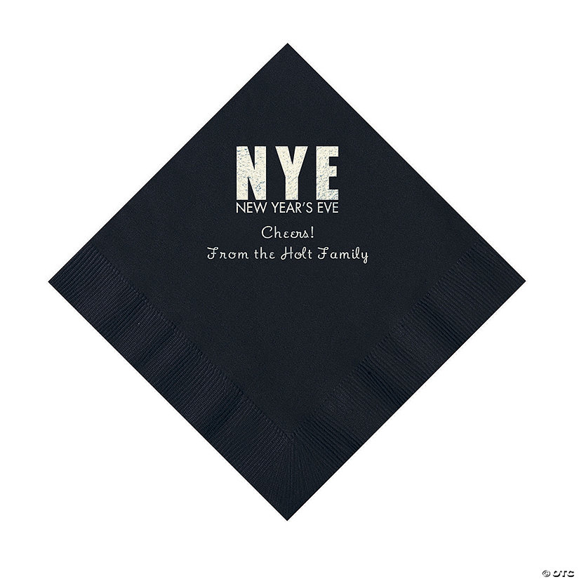 Black New Year&#8217;s Eve Personalized Napkins with Silver Foil - Luncheon Image Thumbnail