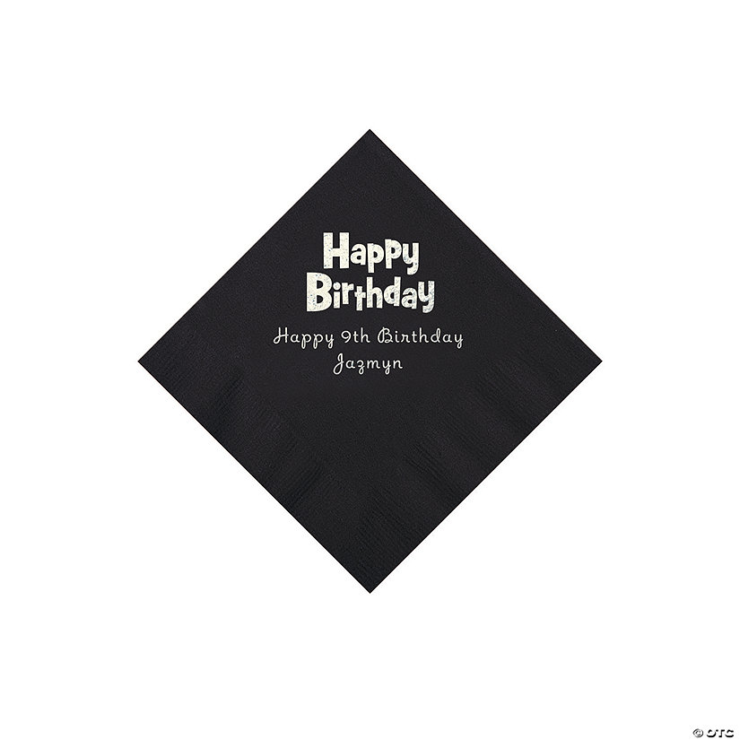 Black Personalized Birthday Napkins - 50 Pc. Beverage Image Thumbnail