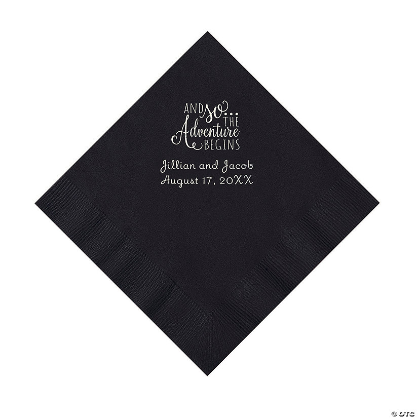 Black The Adventure Begins Personalized Napkins with Silver Foil - Luncheon Image Thumbnail
