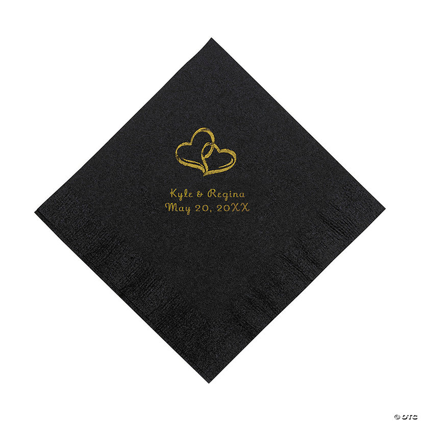 Black Two Hearts Personalized Napkins with Gold Foil - Luncheon Image