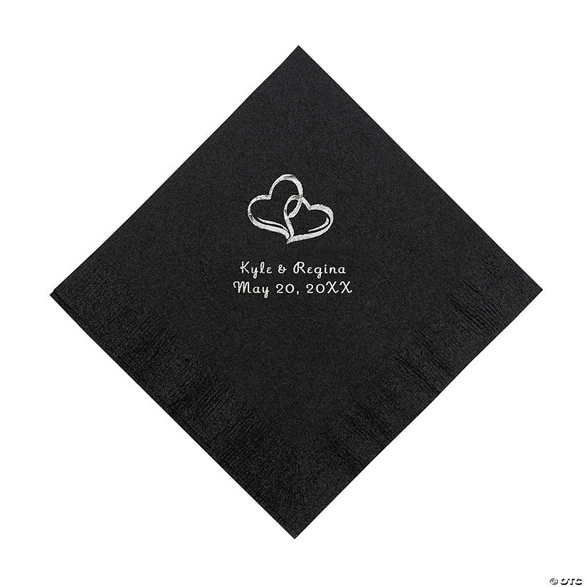 Black Two Hearts Personalized Napkins with Silver Foil - Luncheon Image