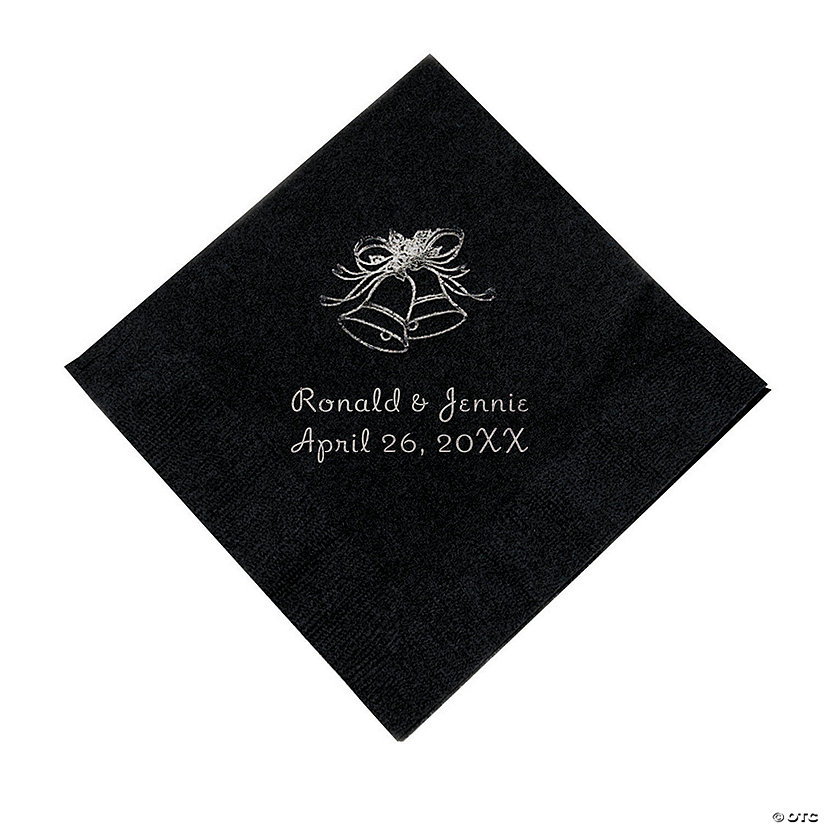 Black Wedding Bell Personalized Napkins with Silver Foil - Beverage Image