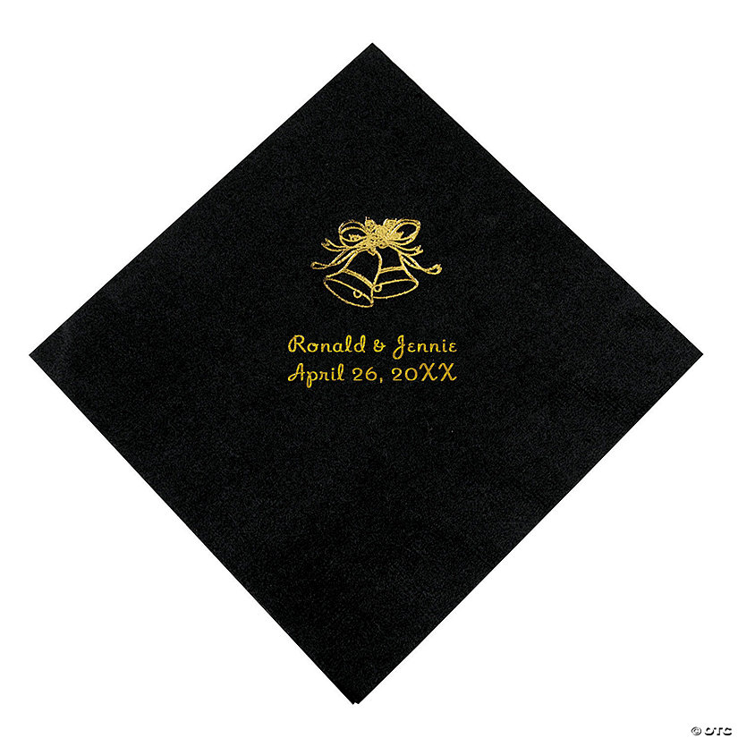 Black Wedding Bells Personalized Napkins with Gold Foil - Luncheon Image