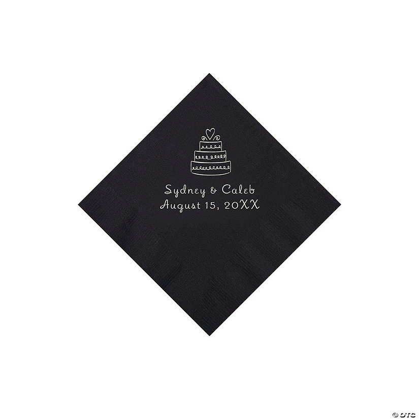 Black Wedding Cake Personalized Napkins with Silver Foil - 50 Pc. Beverage Image