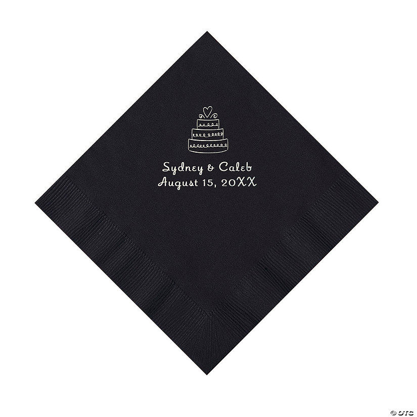 Black Wedding Cake Personalized Napkins with Silver Foil - 50 Pc. Luncheon Image