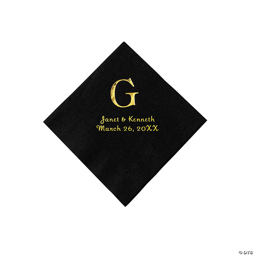 Black Wedding Monogram Personalized Napkins with Gold Foil - Beverage Image