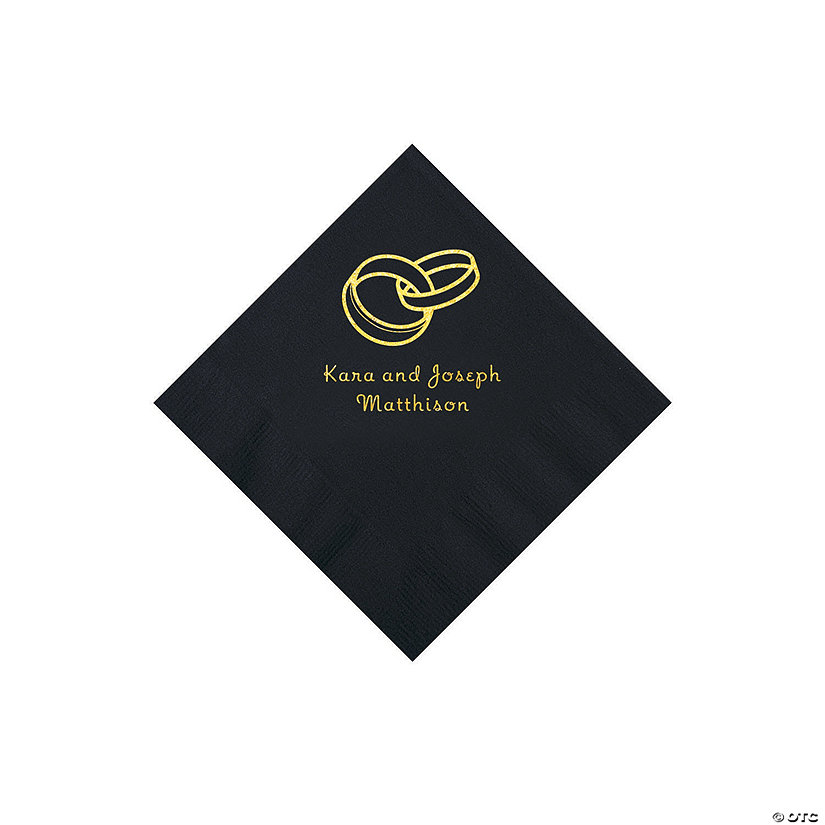 Black Wedding Ring Personalized Napkins with Gold Foil - 50 Pc. Beverage Image