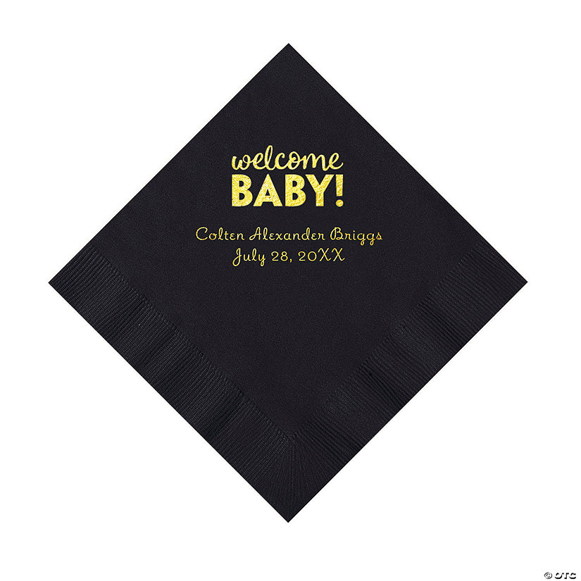 Black Welcome Baby Personalized Napkins with Gold Foil - 50 Pc. Luncheon Image Thumbnail