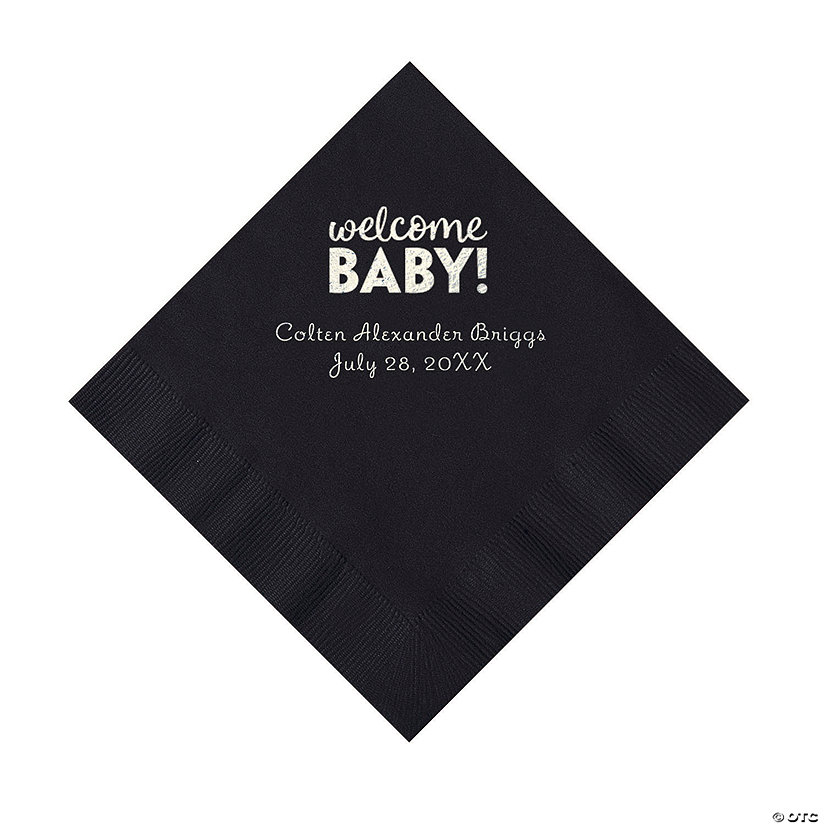 Black Welcome Baby Personalized Napkins with Silver Foil - 50 Pc. Luncheon Image Thumbnail