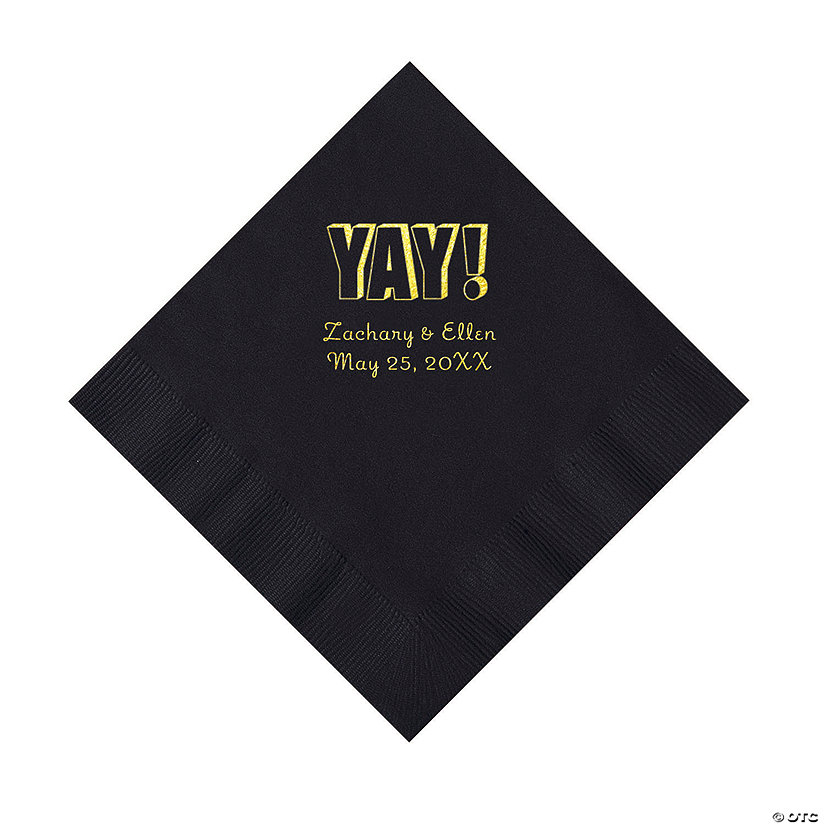 Black Yay Personalized Napkins with Gold Foil - Luncheon Image Thumbnail