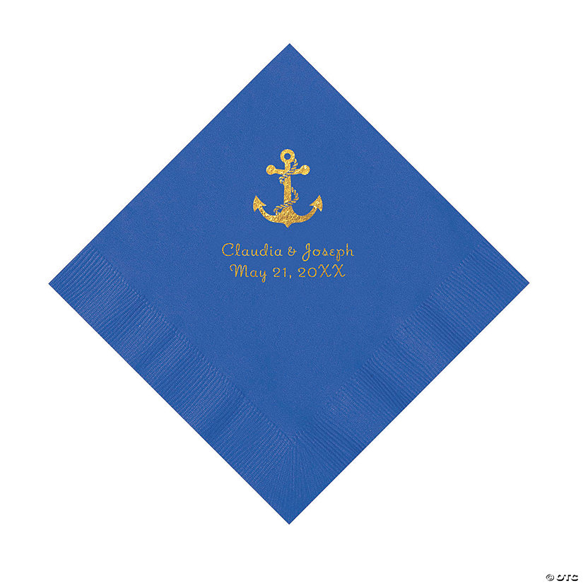 Blue Anchor Personalized Napkins with Gold Foil - Luncheon Image Thumbnail