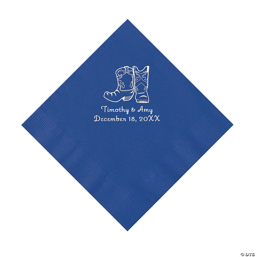 Blue Cowboy Boots Personalized Napkins with Silver Foil - Luncheon Image