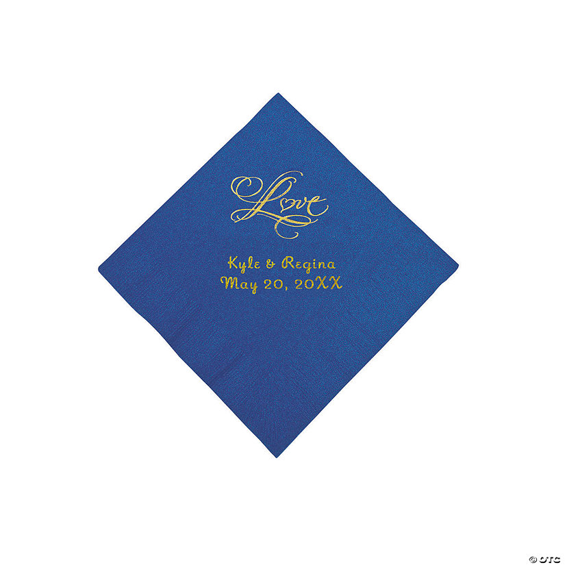 Blue &#8220;Love&#8221; Personalized Napkins with Gold Foil - Beverage Image