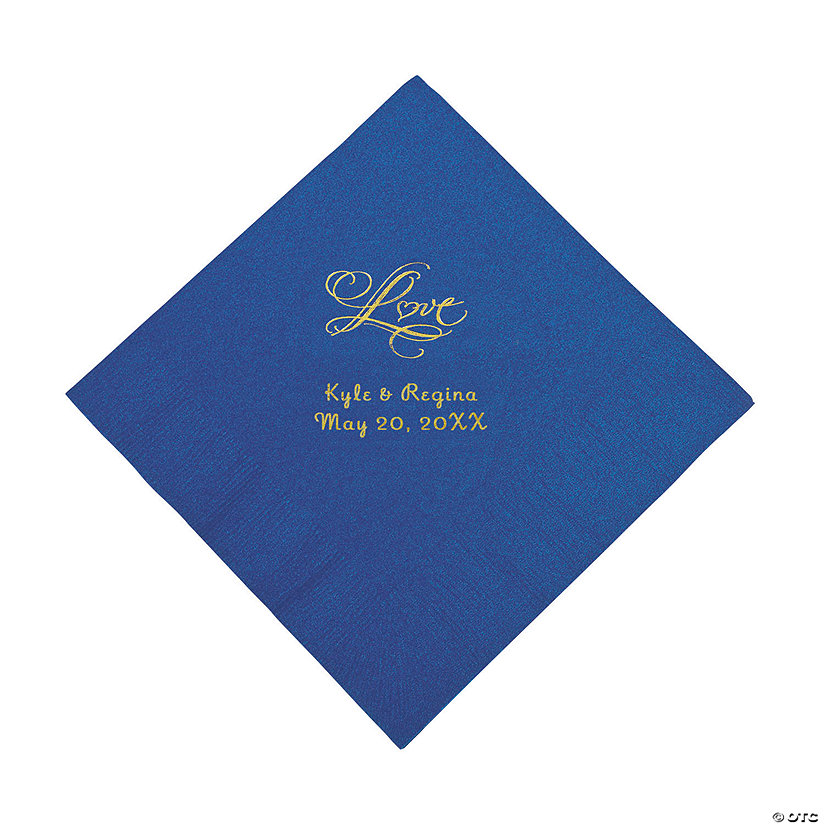Blue &#8220;Love&#8221; Personalized Napkins with Gold Foil - Luncheon Image