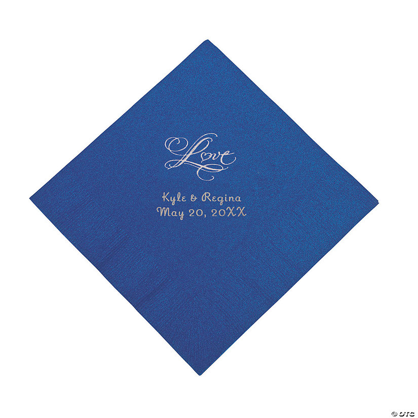 Blue &#8220;Love&#8221; Personalized Napkins with Silver Foil - Luncheon Image Thumbnail