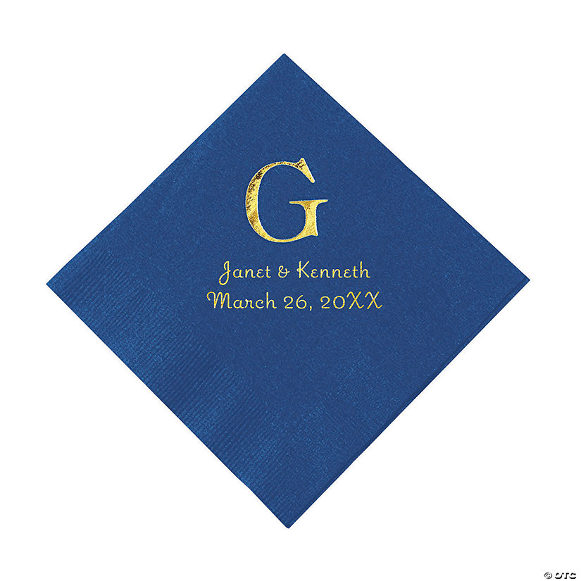 Blue Monogram Wedding Personalized Napkins with Gold Foil - Luncheon Image