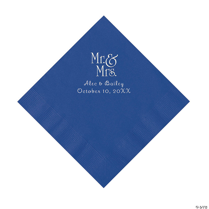 Blue Mr. & Mrs. Personalized Napkins with Silver Foil - 50 Pc. Luncheon Image