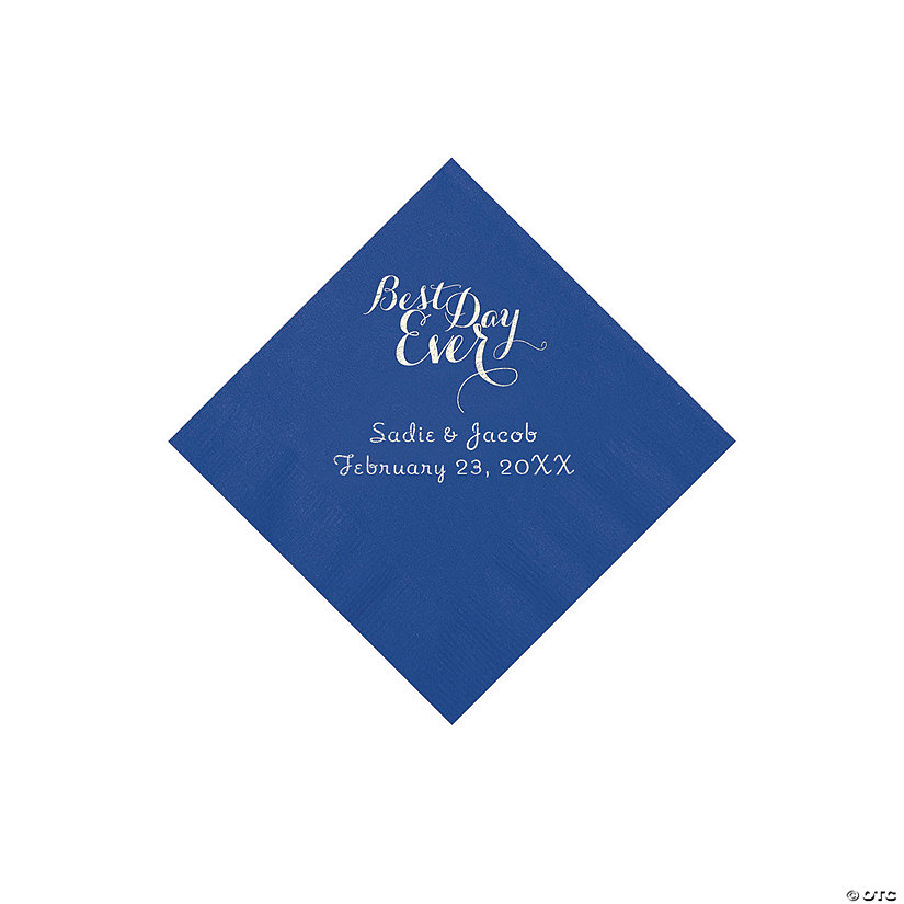 Blue Personalized Best Day Ever Napkins with Silver Foil - Beverage Image Thumbnail