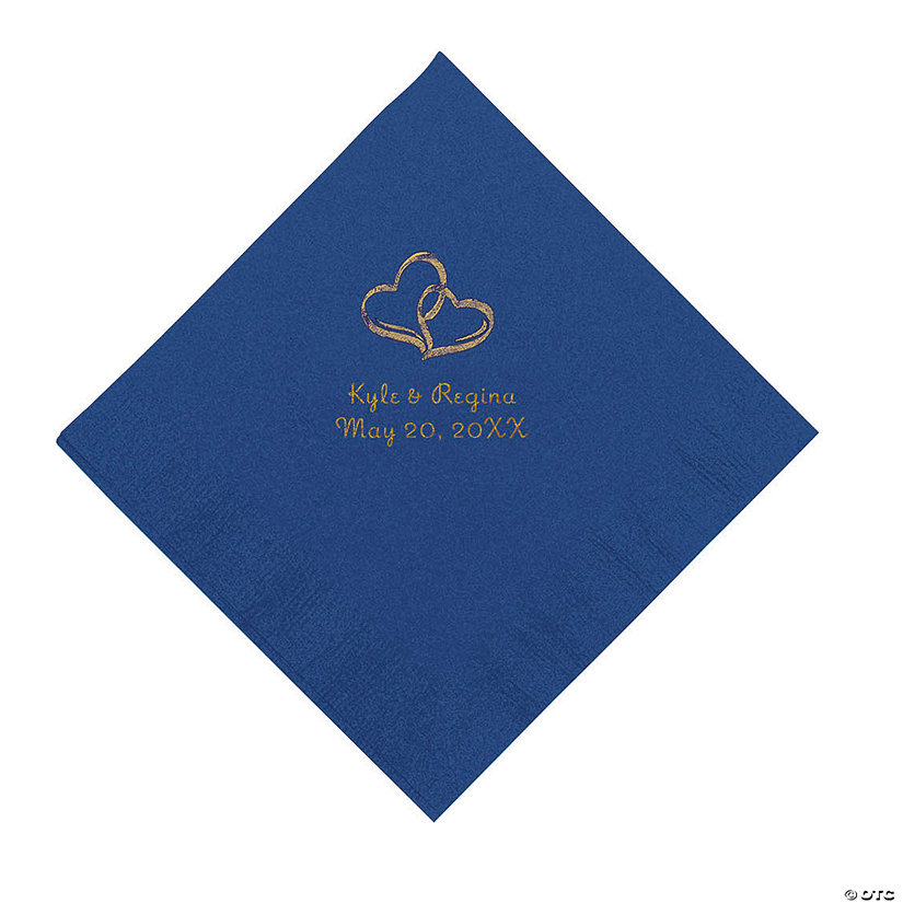 Blue Two Hearts Personalized Napkins with Gold Foil - Beverage Image Thumbnail