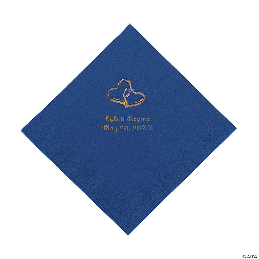Blue Two Hearts Personalized Napkins with Gold Foil - Luncheon Image