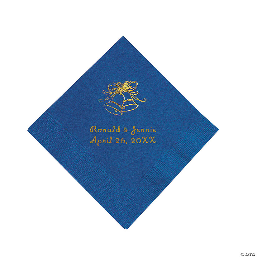 Blue Wedding Bells Personalized Napkins with Gold Foil - Beverage Image