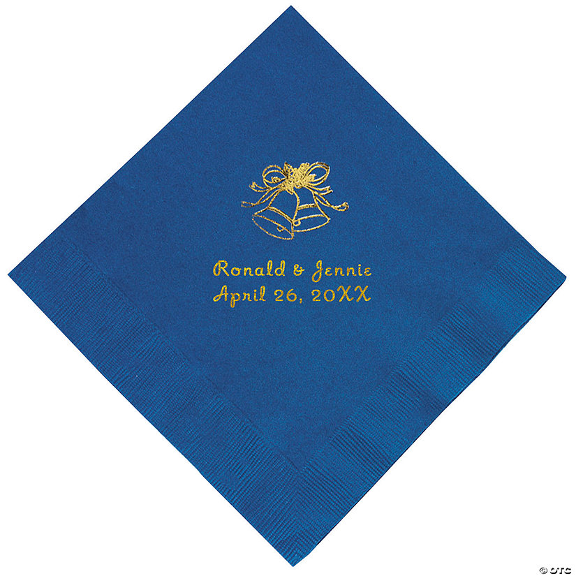 Blue Wedding Bells Personalized Napkins with Gold Foil - Luncheon Image Thumbnail