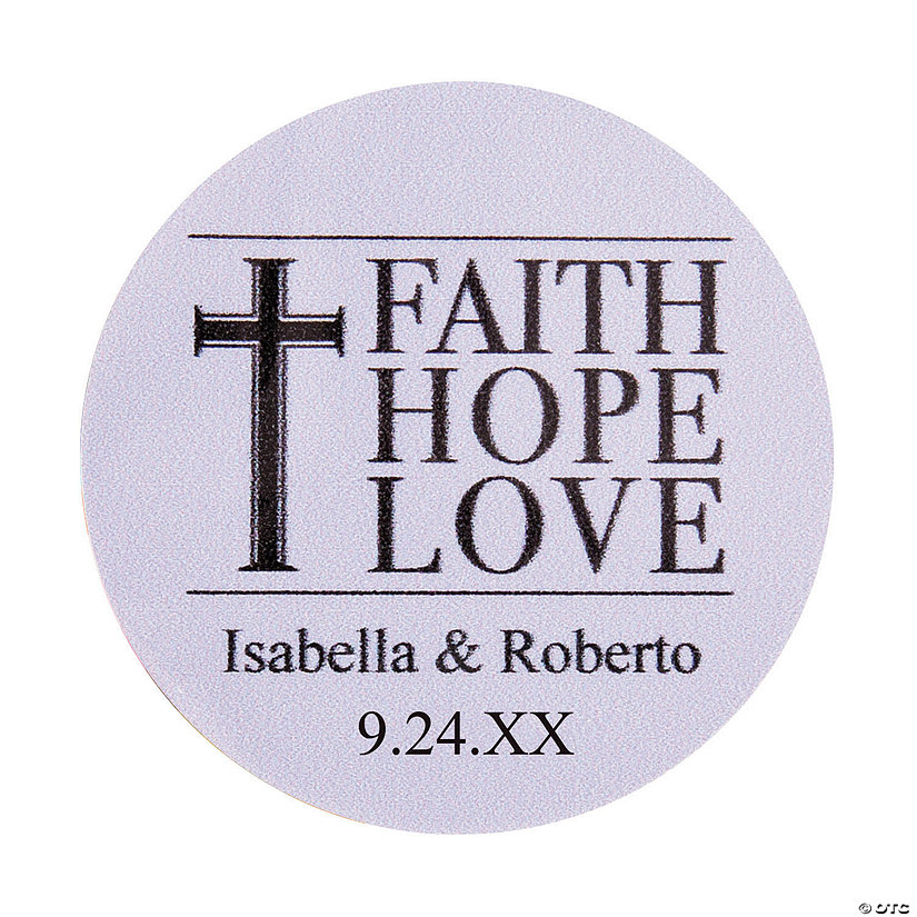 Bulk 144 Pc. Personalized Faith, Hope, Love Wedding Favor Stickers Image Thumbnail