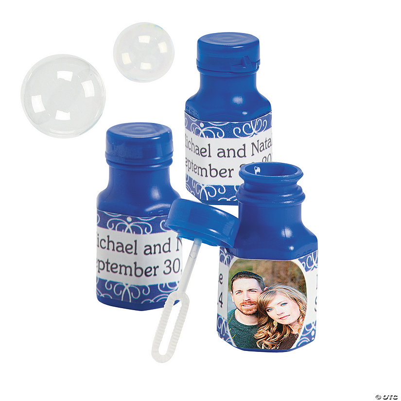 Bulk 48 Pc. Custom Photo Mini Blue Bubble Bottles Image