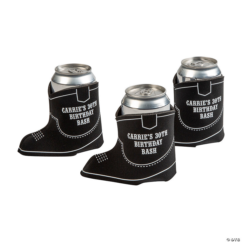Bulk 48 Pc. Personalized Black Premium Cowboy Boot Can Coolers Image Thumbnail