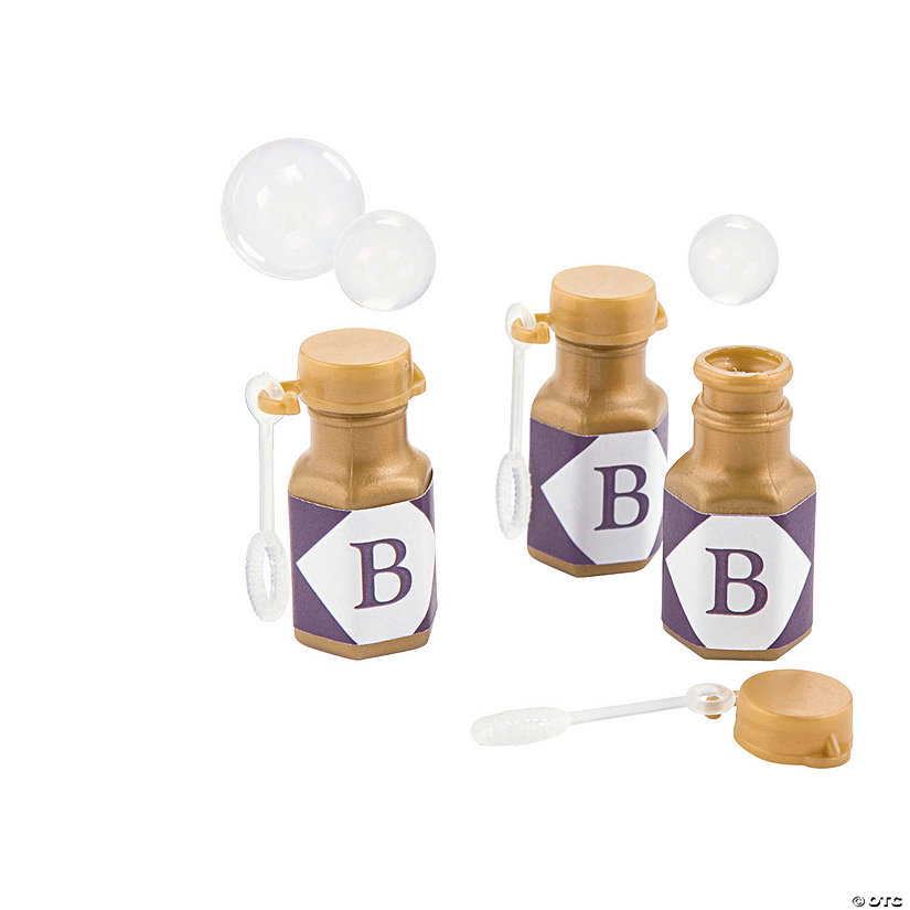 Bulk 48 Pc. Personalized Mini Monogram with Gold Bubble Bottles Image Thumbnail